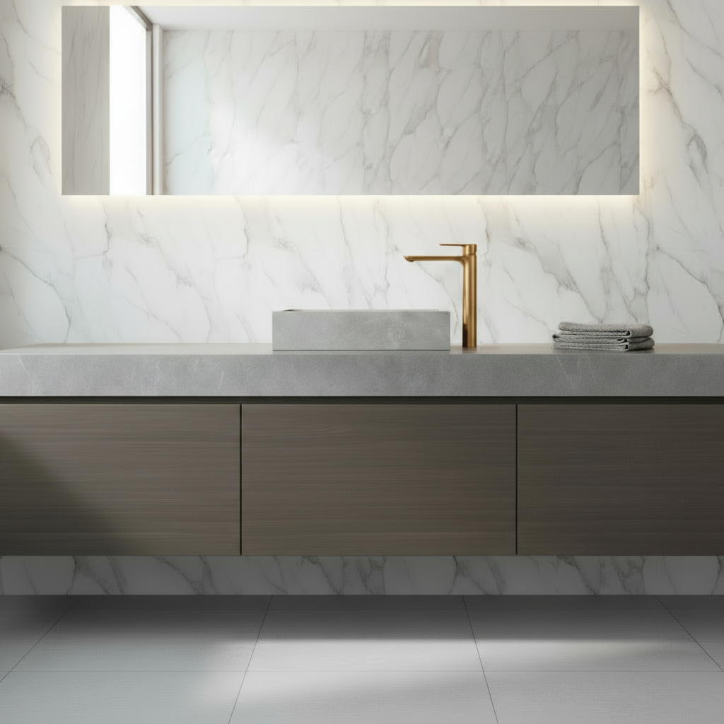 Freestanding Bath Faucet Lisandro – Waterfall Spout – Brushed nickel