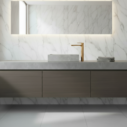 Freestanding Bath Faucet Lisandro – Waterfall Spout – Brushed nickel