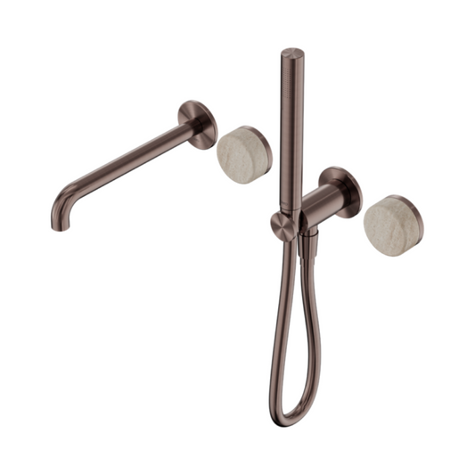 Inbouw badmengkraan Sorrento - Rome Travertine - Staafhanddouche en uitloop - Zonder achterplaat - Brushed bronze