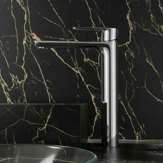 Freestanding Bath Faucet Lisandro – Waterfall Spout – Brushed nickel