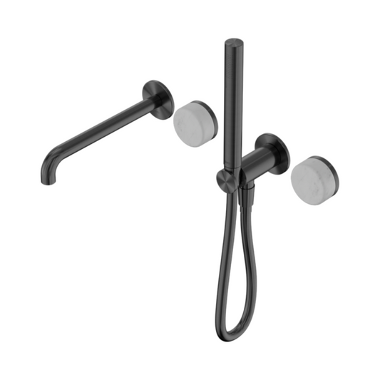 Inbouw badmengkraan Sorrento - Carrara - Staafhanddouche en uitloop - Zonder achterplaat - Gun metal grey