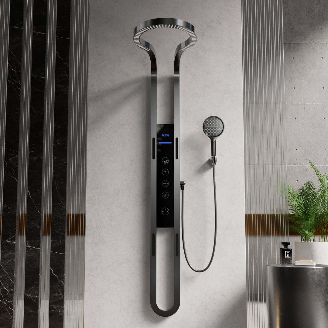 Thermostatic Shower Panel Marcelo – Digital Display - Gunmetal Grey