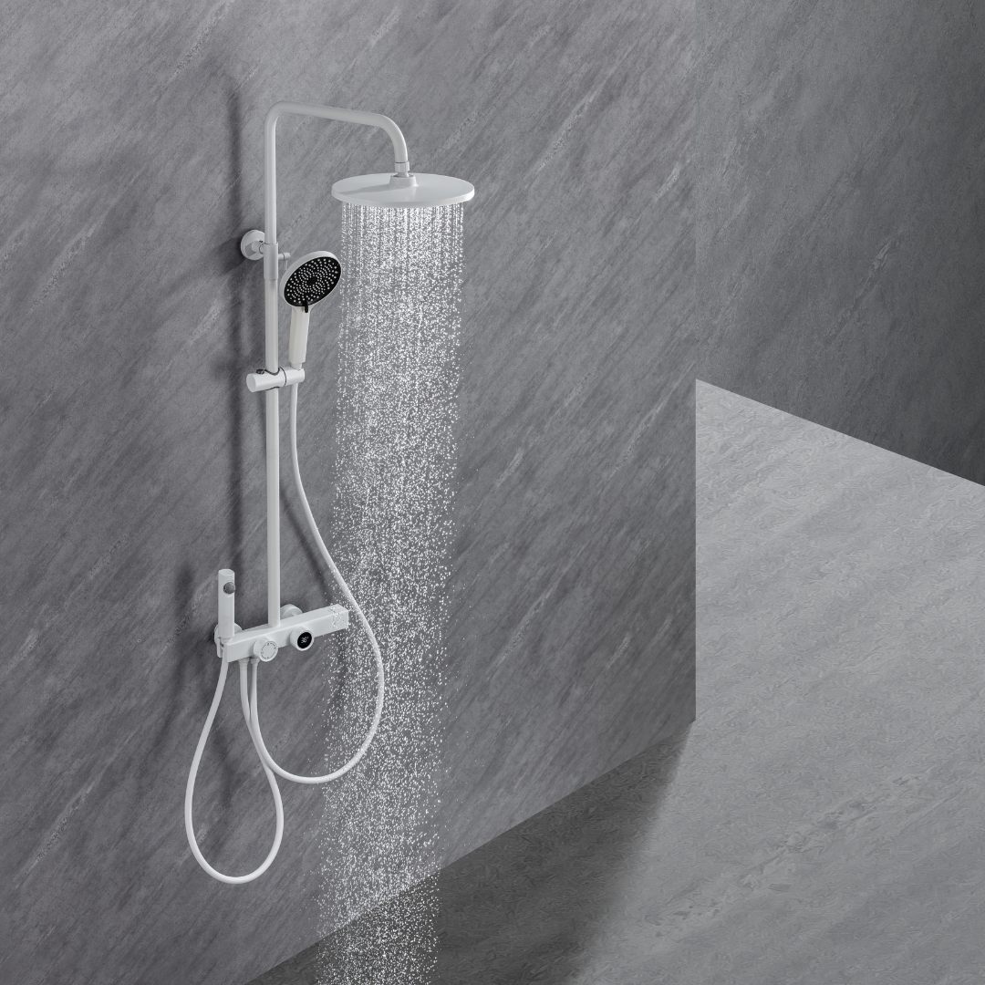 Thermostatic built-in rain shower set – Violetta – Digital Display – White