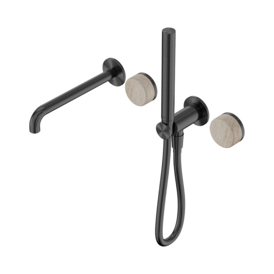 Inbouw badmengkraan Sorrento - Rome Travertine - Staafhanddouche en uitloop - Zonder achterplaat - Gun metal grey