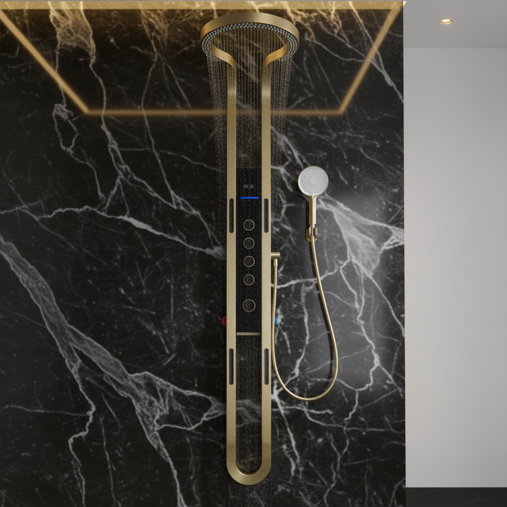 Thermostatic Shower Panel Marcelo – Digital Display - Brushed gold