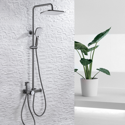 Thermostatic built-in rain shower set - Angelo - Gunmetal grey