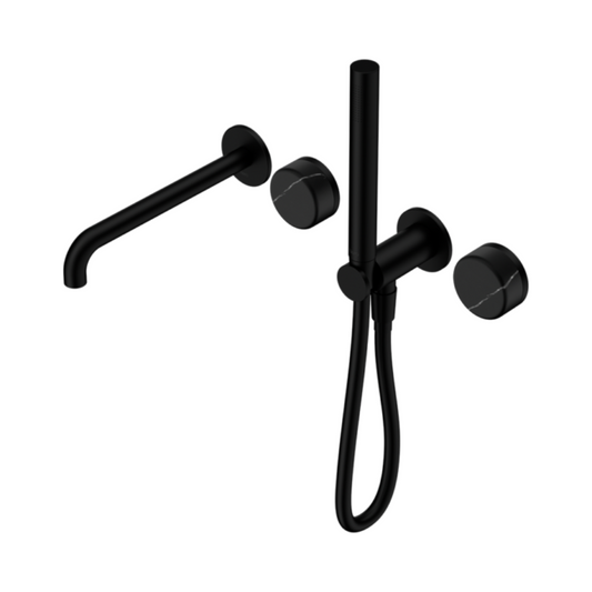Inbouw badmengkraan Sorrento - Marquina Black - Staafhanddouche en uitloop - Zonder achterplaat - Matte black