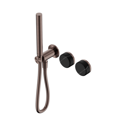 Inbouw douchemengkraan – Sorrento – Marquina Black – Staafhanddouche – Zonder achterplaat – Brushed bronze