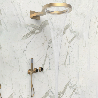 Thermostatic Built-in Rain Shower Set – Marino – Waterfall & Hand Shower – Digital Control – Brushed Gold