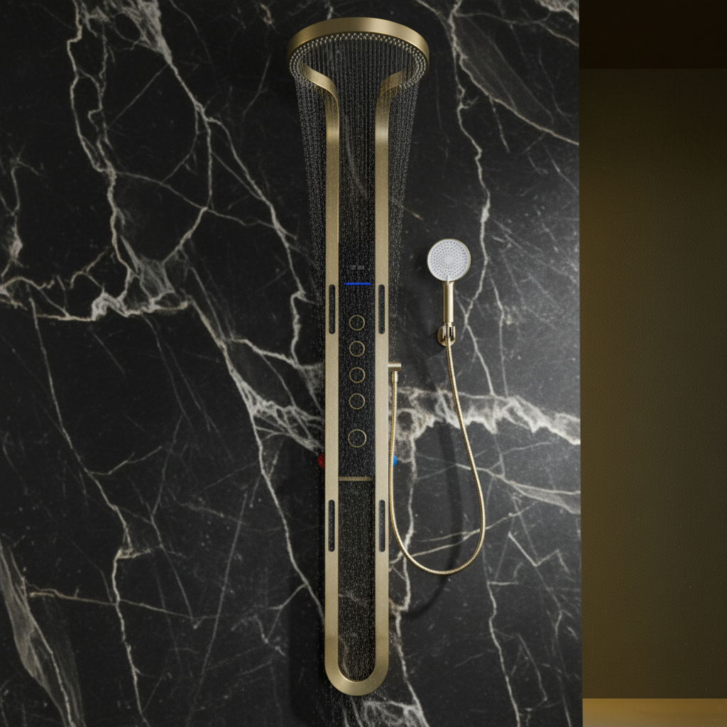 Thermostatic Shower Panel Marcelo – Digital Display - Brushed gold