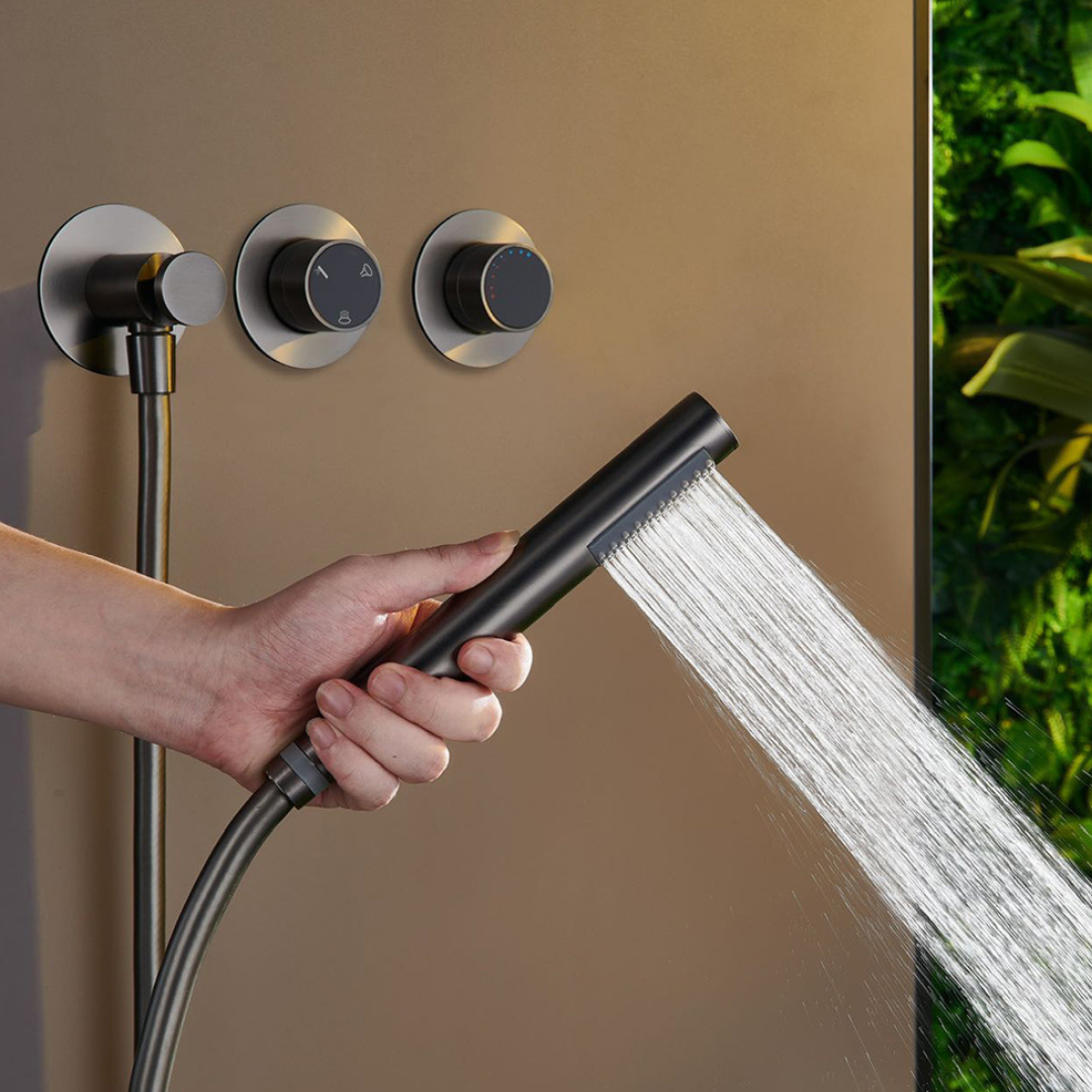Thermostatic Built-in Rain Shower Set – Marino – Waterfall & Hand Shower – Digital Control – Brushed Gold