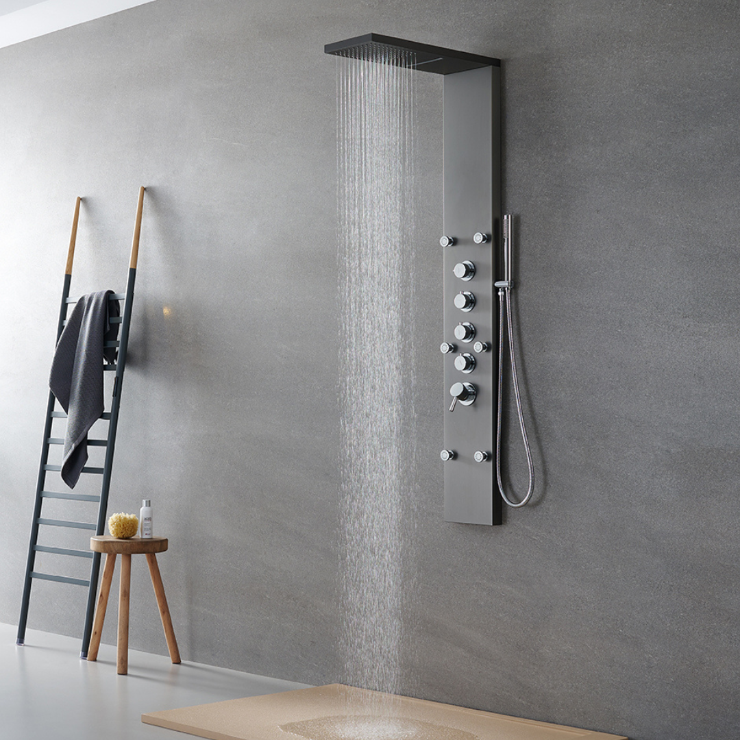 Freestanding Bath Faucet Lisandro – Waterfall Spout – Brushed nickel