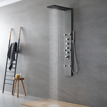 Freestanding Bath Faucet Lisandro – Waterfall Spout – Brushed nickel