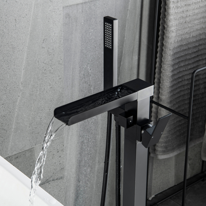 Freestanding Bath Faucet Lisandro – Waterfall Spout – Matte black
