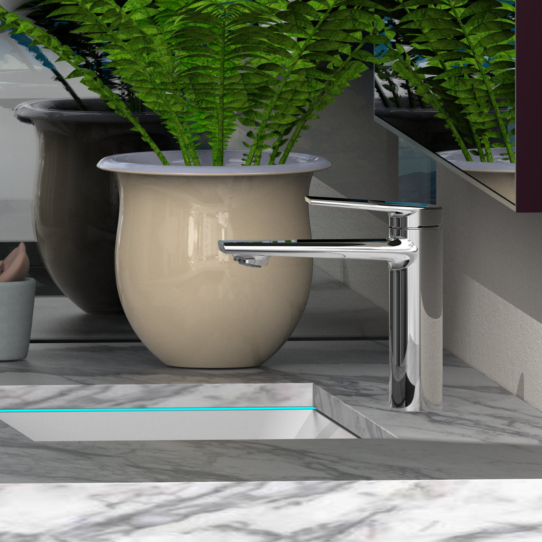 Freestanding Bath Faucet Lisandro – Waterfall Spout – Brushed nickel