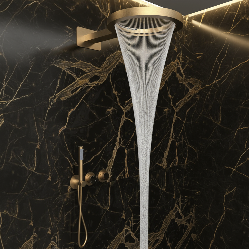 Thermostatic Built-in Rain Shower Set – Marino – Waterfall & Hand Shower – Digital Control – Brushed Gold