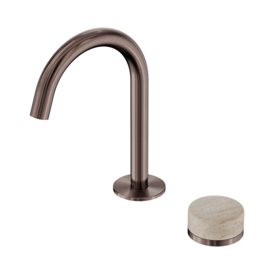 Inbouw Wastafelkraan Sorrento – Rome Travertine - 2-Gats - Gebogen (arc) uitloop - Brushed bronze