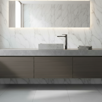 Freestanding Bath Faucet Lisandro – Waterfall Spout – Brushed nickel