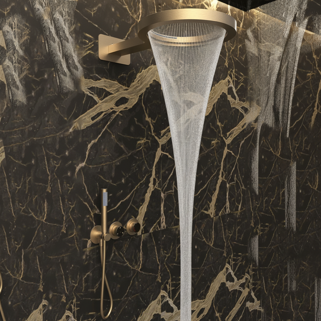 Thermostatic Built-in Rain Shower Set – Marino – Waterfall & Hand Shower – Digital Control – Brushed Gold