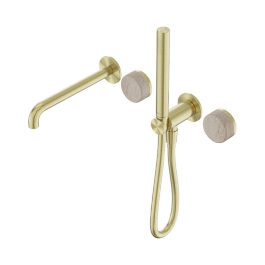 Inbouw badmengkraan Sorrento - Rome Travertine - Staafhanddouche en uitloop - Zonder achterplaat - Brushed gold
