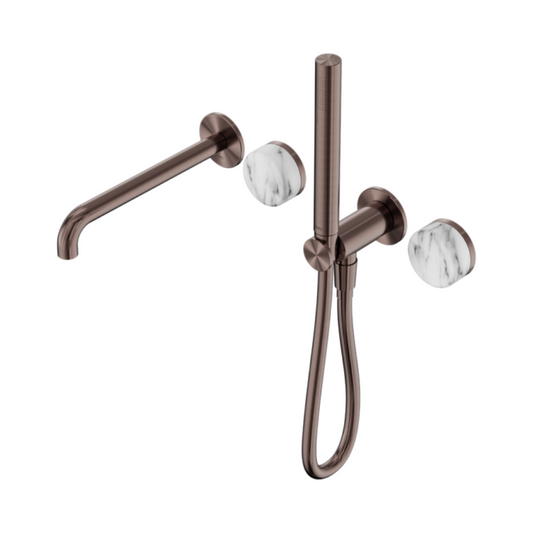 Inbouw badmengkraan Sorrento - Arabescato Corchia - Staafhanddouche en uitloop - Zonder achterplaat - Brushed bronze