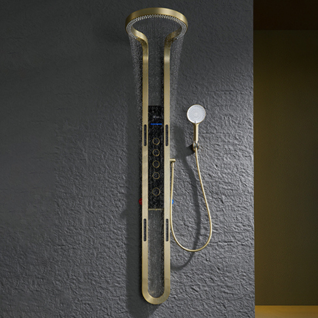 Thermostatic Shower Panel Marcelo – Digital Display - Brushed gold