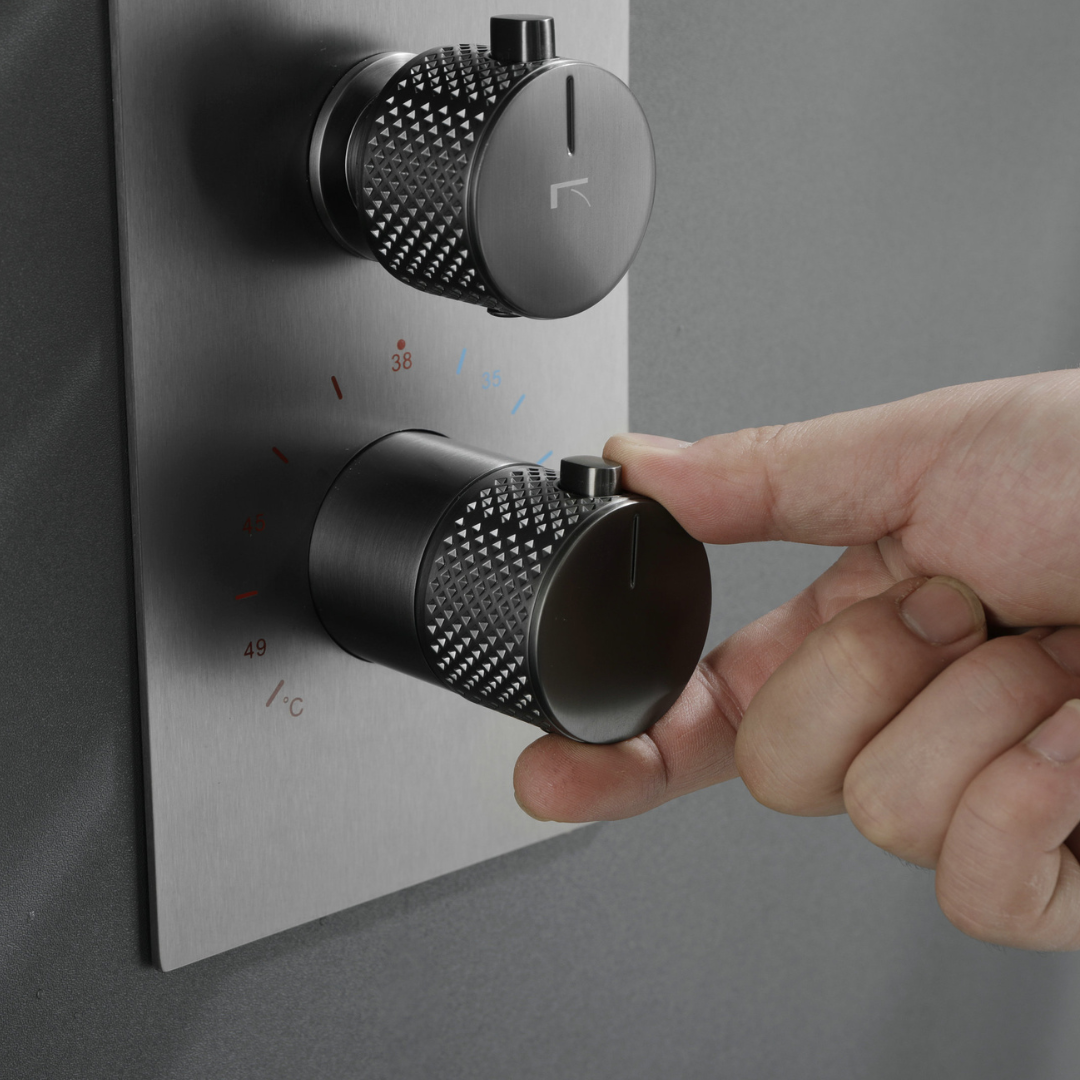 Thermostatic Built-in Rain Shower Set Isabella - Waterfall - Gunmetal grey