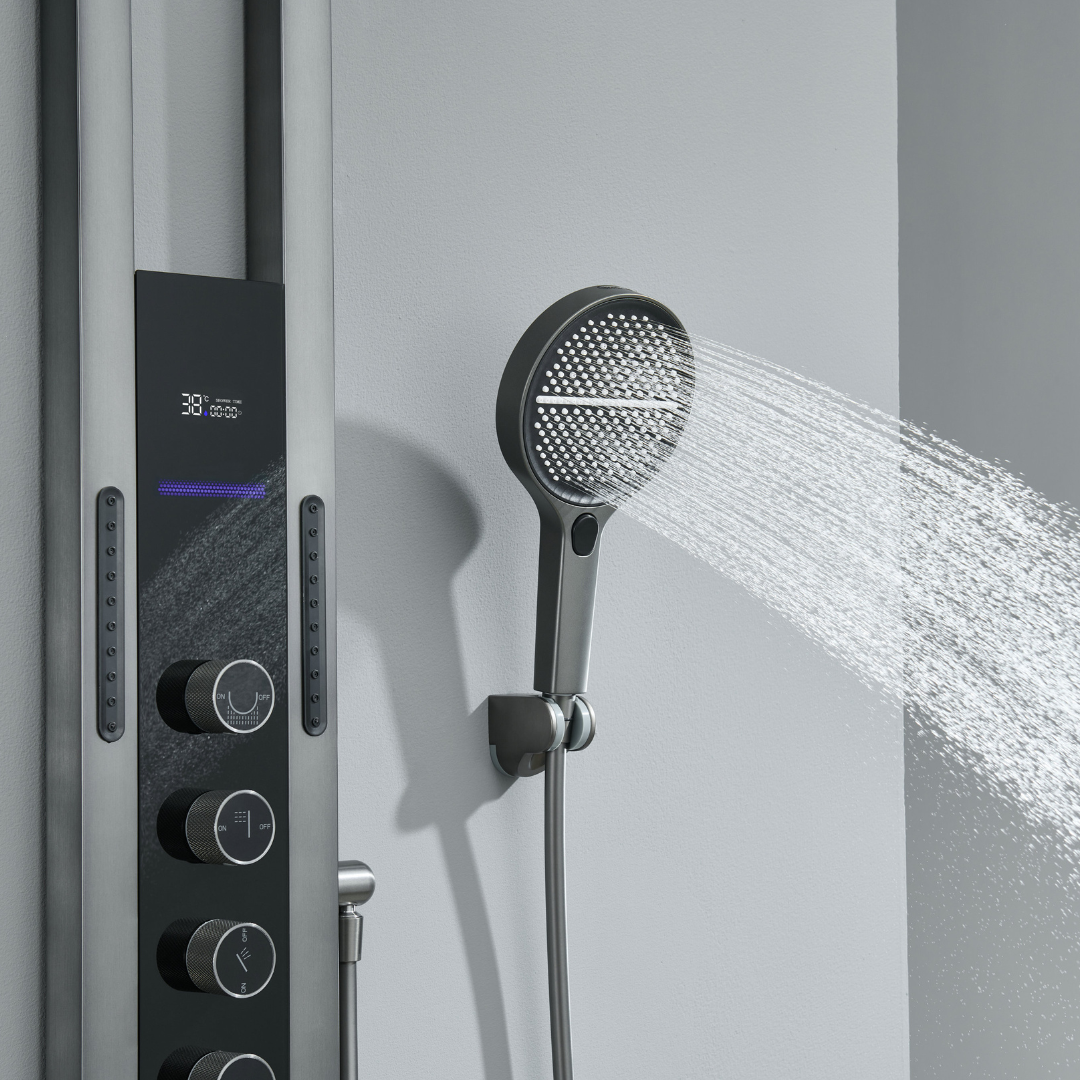 Thermostatic Shower Panel Marcelo – Digital Display - Gunmetal Grey