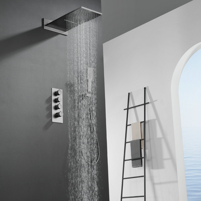 Thermostatic Built-in Rain Shower Set Isabella - Waterfall - Gunmetal grey