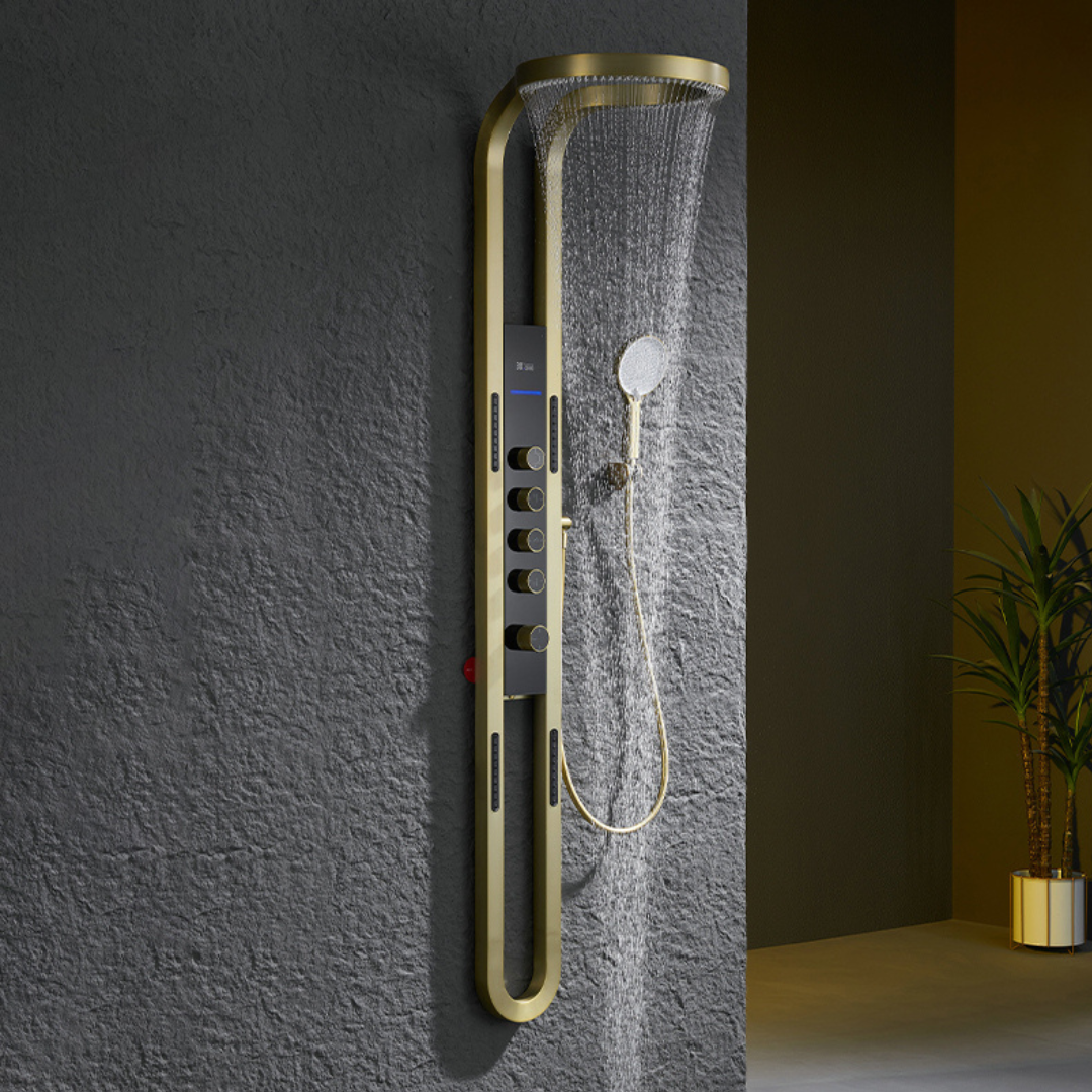 Thermostatic Shower Panel Marcelo – Digital Display - Brushed gold