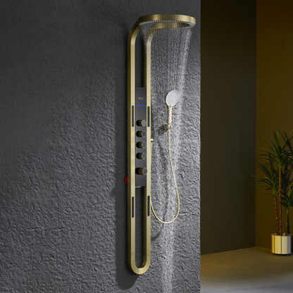 Thermostatic Shower Panel Marcelo – Digital Display - Brushed gold