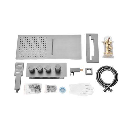 Thermostatic Built-in Rain Shower Set Isabella - Waterfall - Gunmetal grey