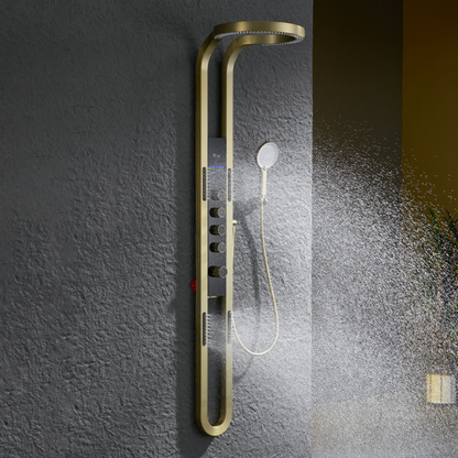 Thermostatic Shower Panel Marcelo – Digital Display - Brushed gold