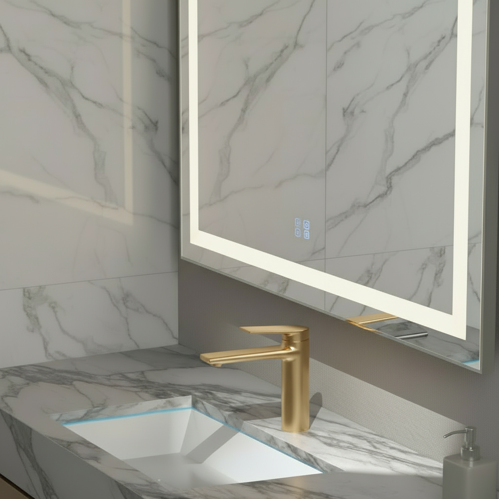 Freestanding Bath Faucet Lisandro – Waterfall Spout – Brushed nickel