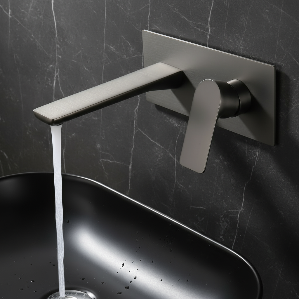 Freestanding Bath Faucet Lisandro – Waterfall Spout – Brushed nickel