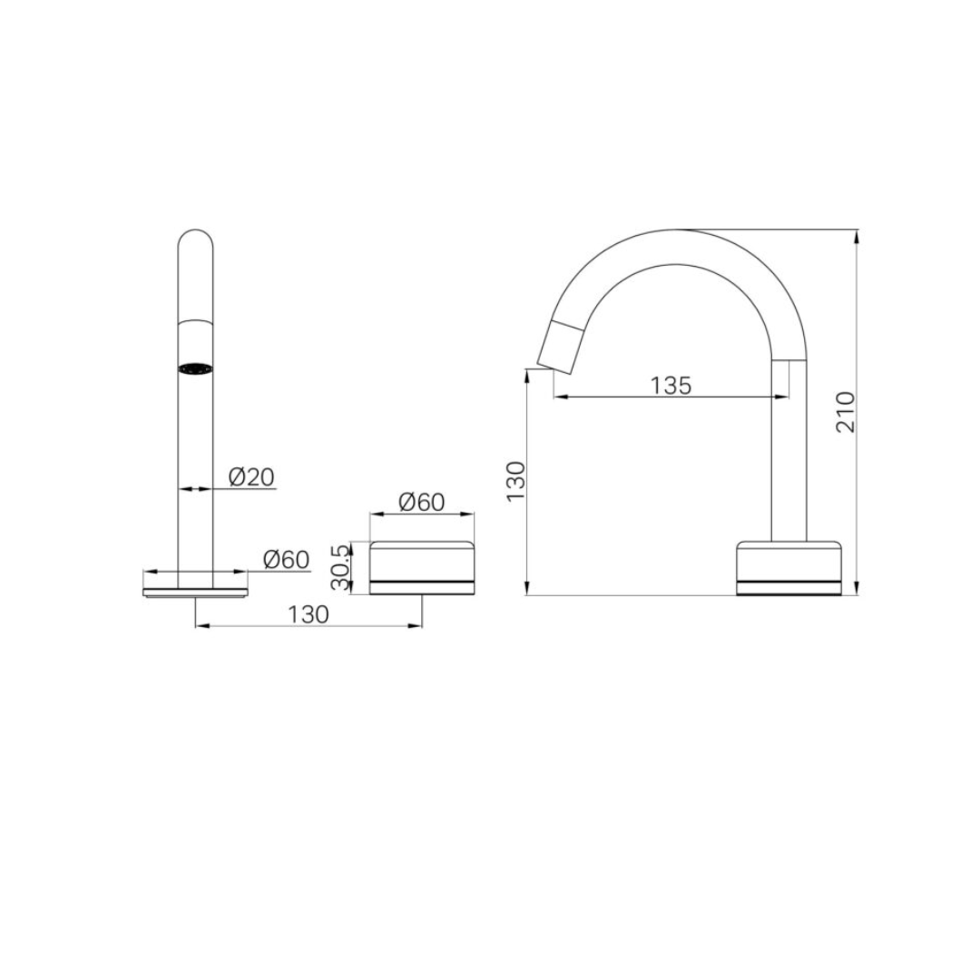Inbouw Wastafelkraan Sorrento – Arabescato Corchia - 2-Gats - Gebogen (arc) uitloop - Brushed bronze