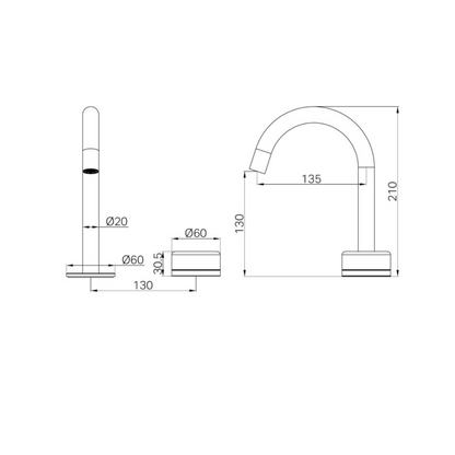 Inbouw Wastafelkraan Sorrento – Arabescato Corchia - 2-Gats - Gebogen (arc) uitloop - Brushed bronze
