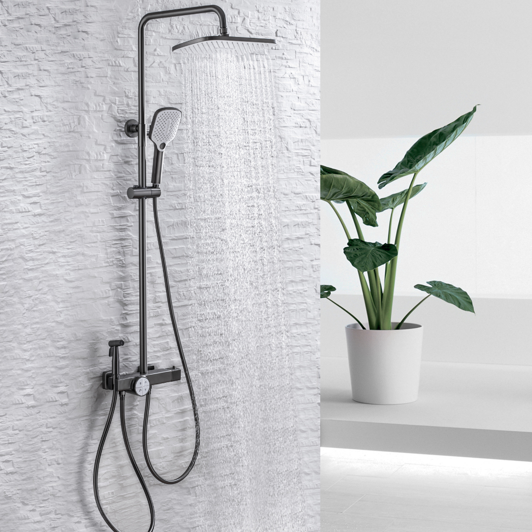 Thermostatic built-in rain shower set - Angelo - Gunmetal grey