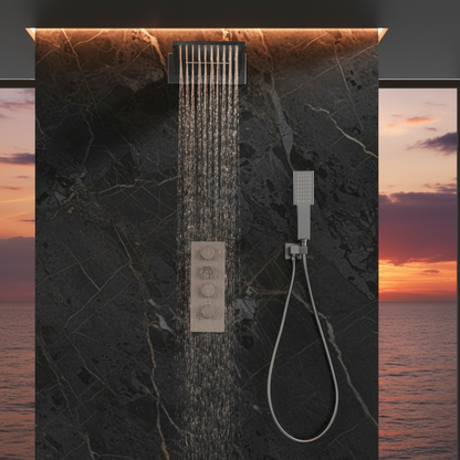 Thermostatic Built-in Rain Shower Set Isabella - Waterfall - Gunmetal grey
