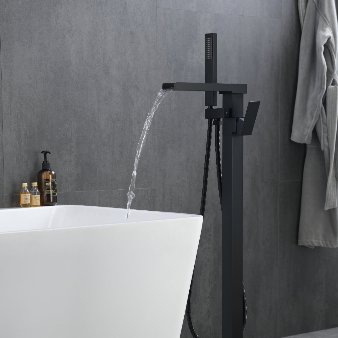 Freestanding Bath Faucet Lisandro – Waterfall Spout – Matte black
