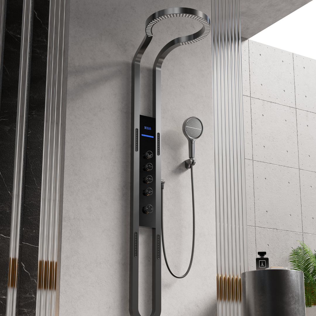 Thermostatic Shower Panel Marcelo – Digital Display - Gunmetal Grey