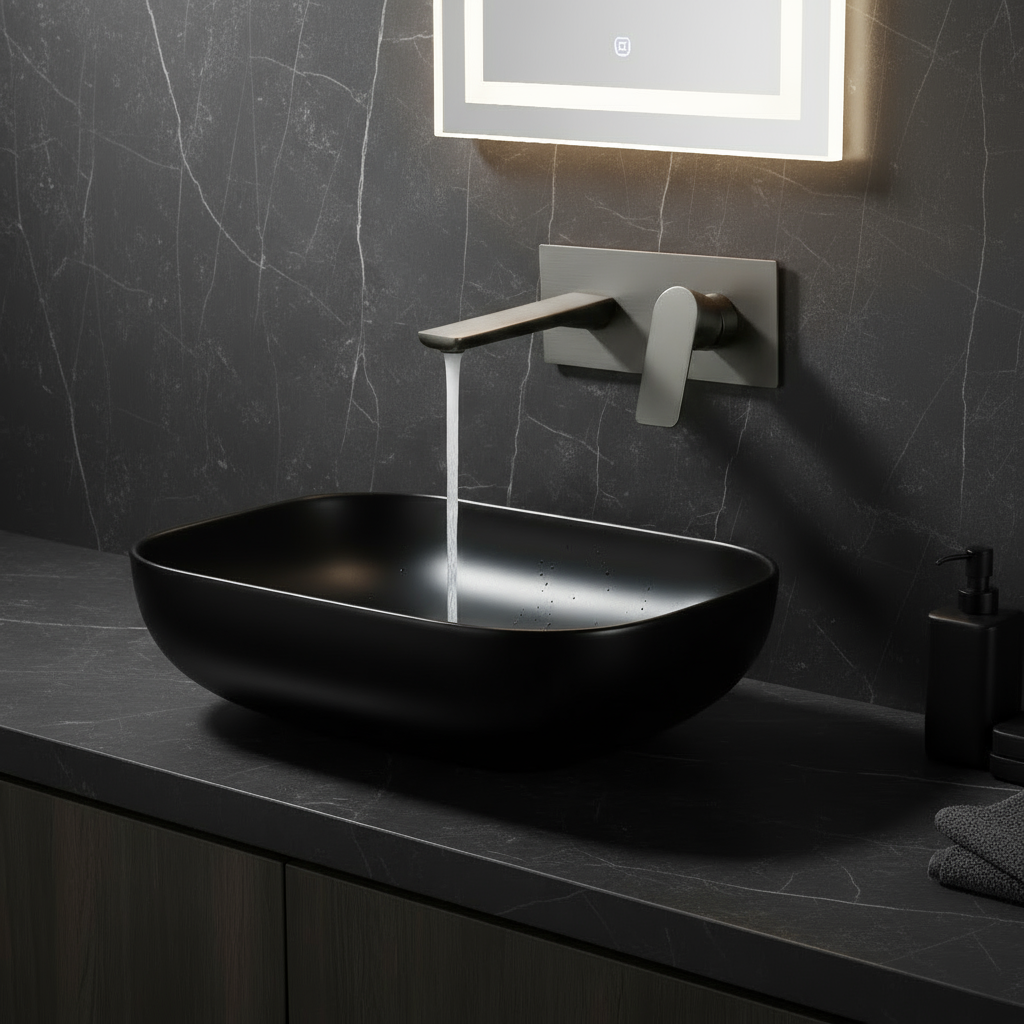 Freestanding Bath Faucet Lisandro – Waterfall Spout – Brushed nickel