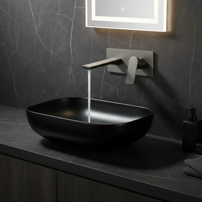 Freestanding Bath Faucet Lisandro – Waterfall Spout – Brushed nickel