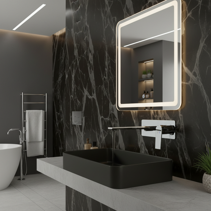 Freestanding Bath Faucet Lisandro – Waterfall Spout – Brushed nickel