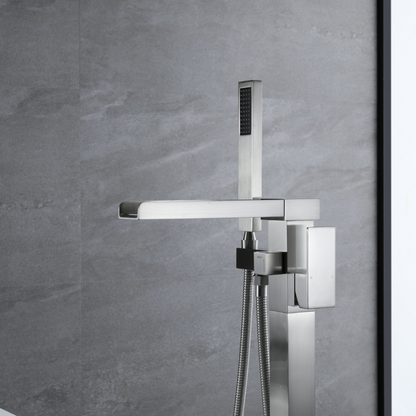 Freestanding Bath Faucet Lisandro – Waterfall Spout – Brushed nickel
