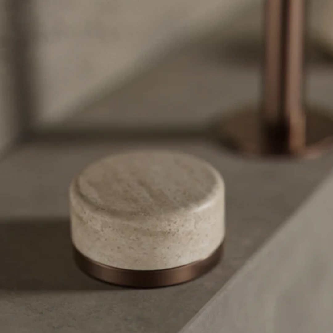 Inbouw Wastafelkraan Sorrento – Rome Travertine – 2-Gats – Rechte (edge) uitloop – Gun metal grey