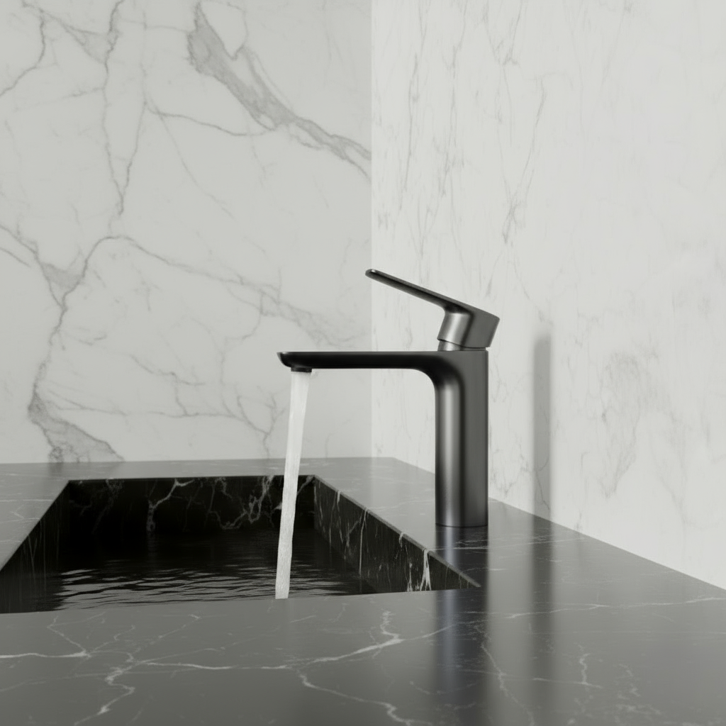 Freestanding Bath Faucet Lisandro – Waterfall Spout – Brushed nickel