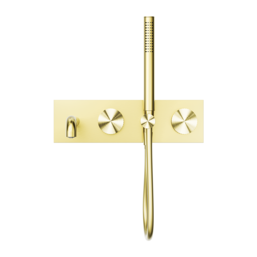 Inbouw badmengkraan Valencia - Staafhanddouche en uitloop - Brushed gold