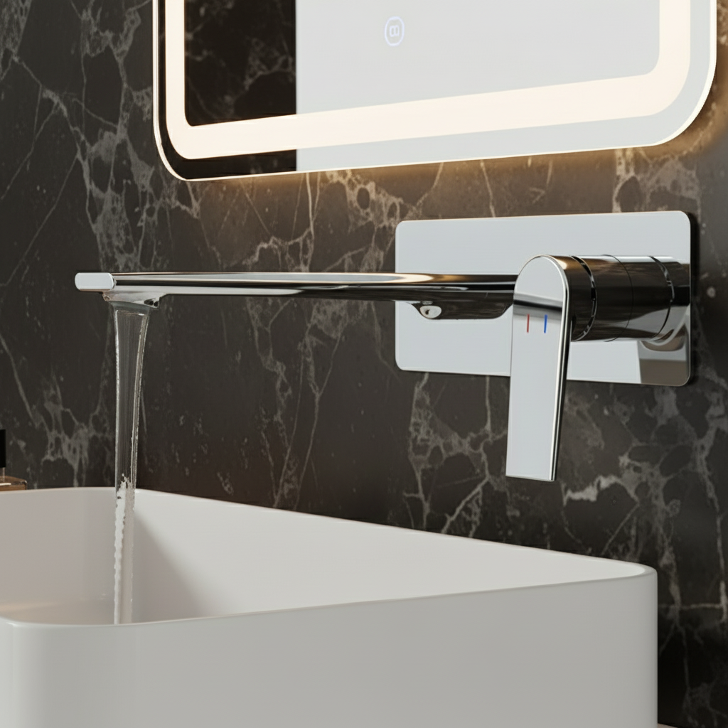 Freestanding Bath Faucet Lisandro – Waterfall Spout – Brushed nickel