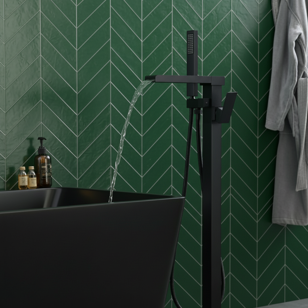 Freestanding Bath Faucet Lisandro – Waterfall Spout – Matte black